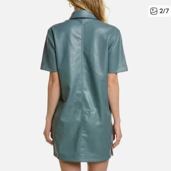 7 For All Mankind Faux Leather Shirt Dress Button Down Teal Size S - Picture 2 of 10